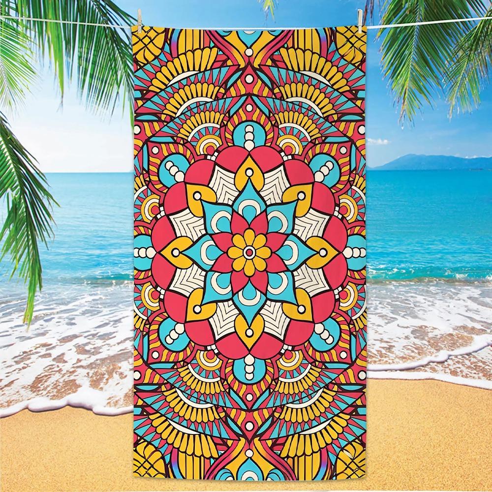 Bohemian Mandala Beach Towel Quick Dry Sand Free Microfiber Bath Towel Geometric Diamond Print Blanket for Summer Pool Travel