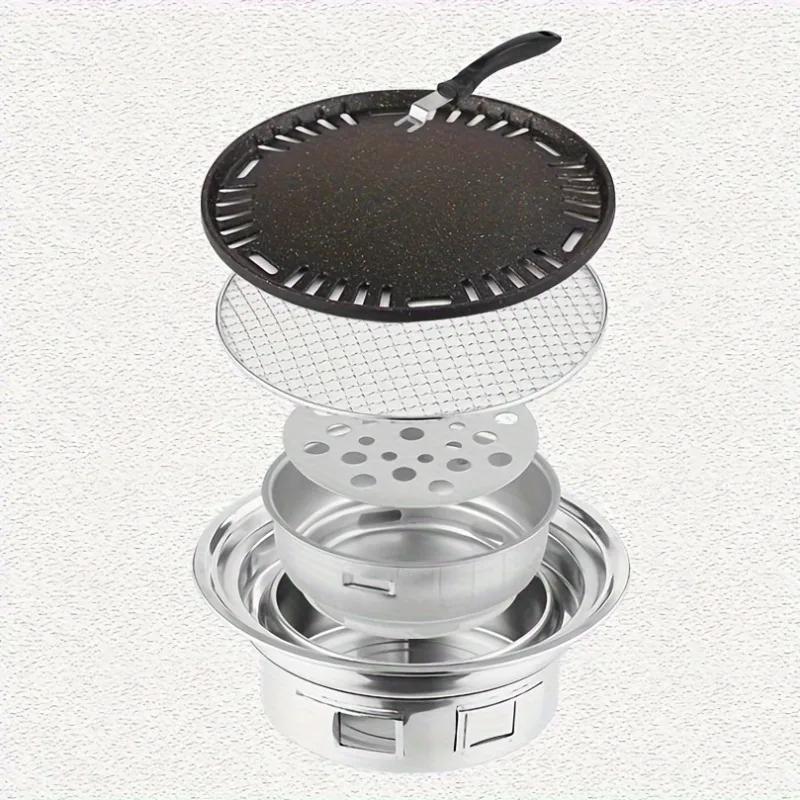 Grătar cu cărbune din oțel inoxidabil cu dublu scop - Portabil pentru exterior, grătar și aragaz de camping, material sigur pentru alimente