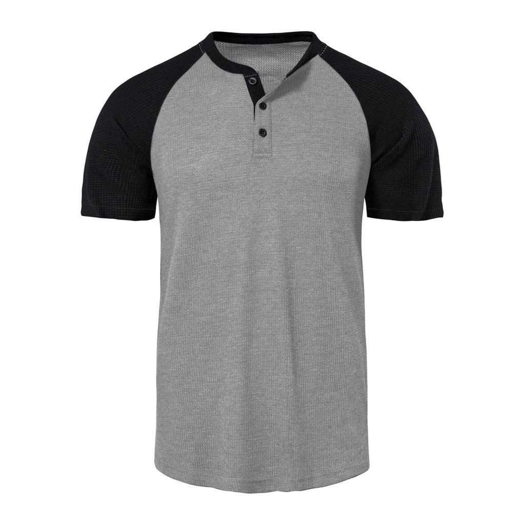 Herren Casual Sports Kurzarm T-Shirt Raglanärmel Wafer Grid Henley Herren Henry Shirt