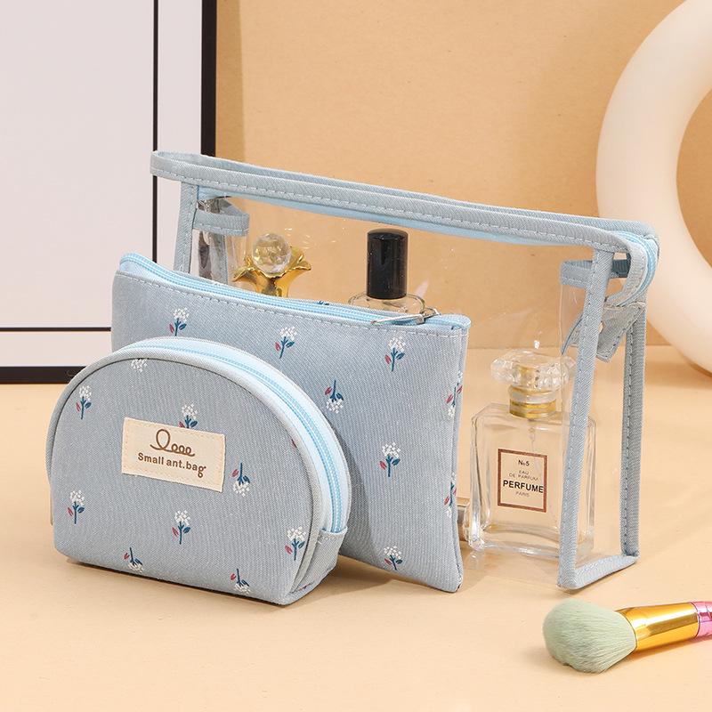 Transparent PVC Travel Cosmetic Bag Set - Waterproof, Portable, Three-Piece Toiletry Organizer for Ladies