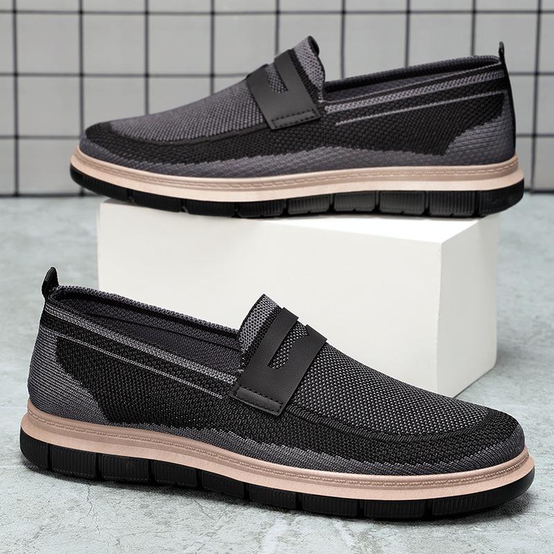 Men's Breathable Flyknit Slip-on Casual Shoes, Plus Size, Odor-Resistant Dad Style.