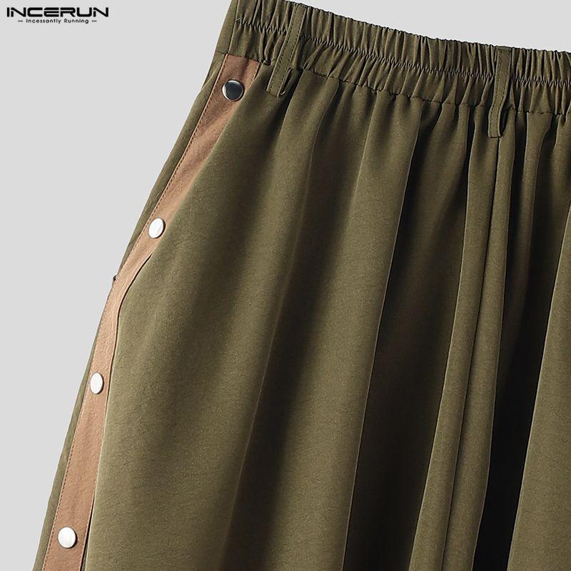 INCERUN Men Elastic Waist Casual Long Drop-crotch Pants Side Rivet Trousers