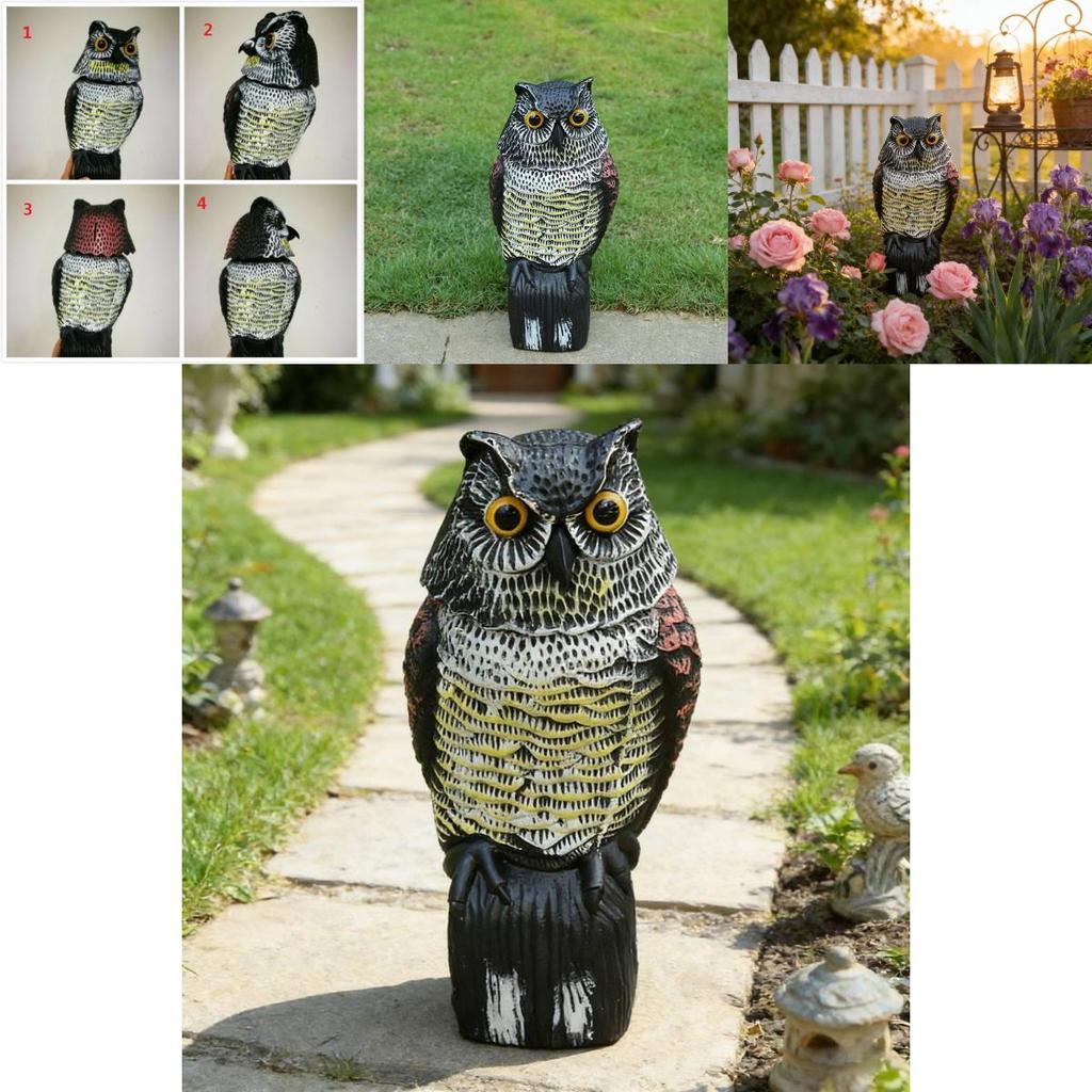Dekoracja Ogrodowa Sowa Odstraszacz Z Ruchomą Głową Do Odstraszania Ptaków i Gryzoni Na Podwórku