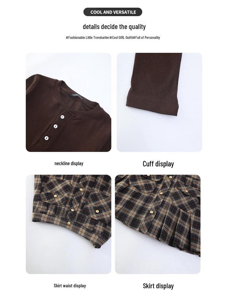 Modischer Zweiteiler für Mädchen für Frühling und Herbst, schlankmachend, mit kurzem Rock