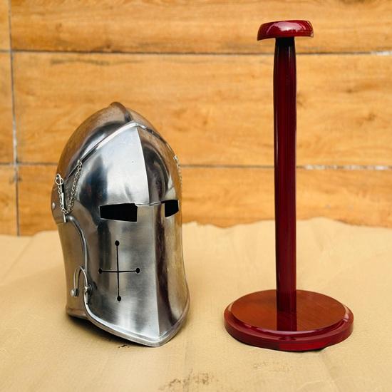 Silver Steel Barbuta Helmet Medieval Knight Costume, Reenactment Armor