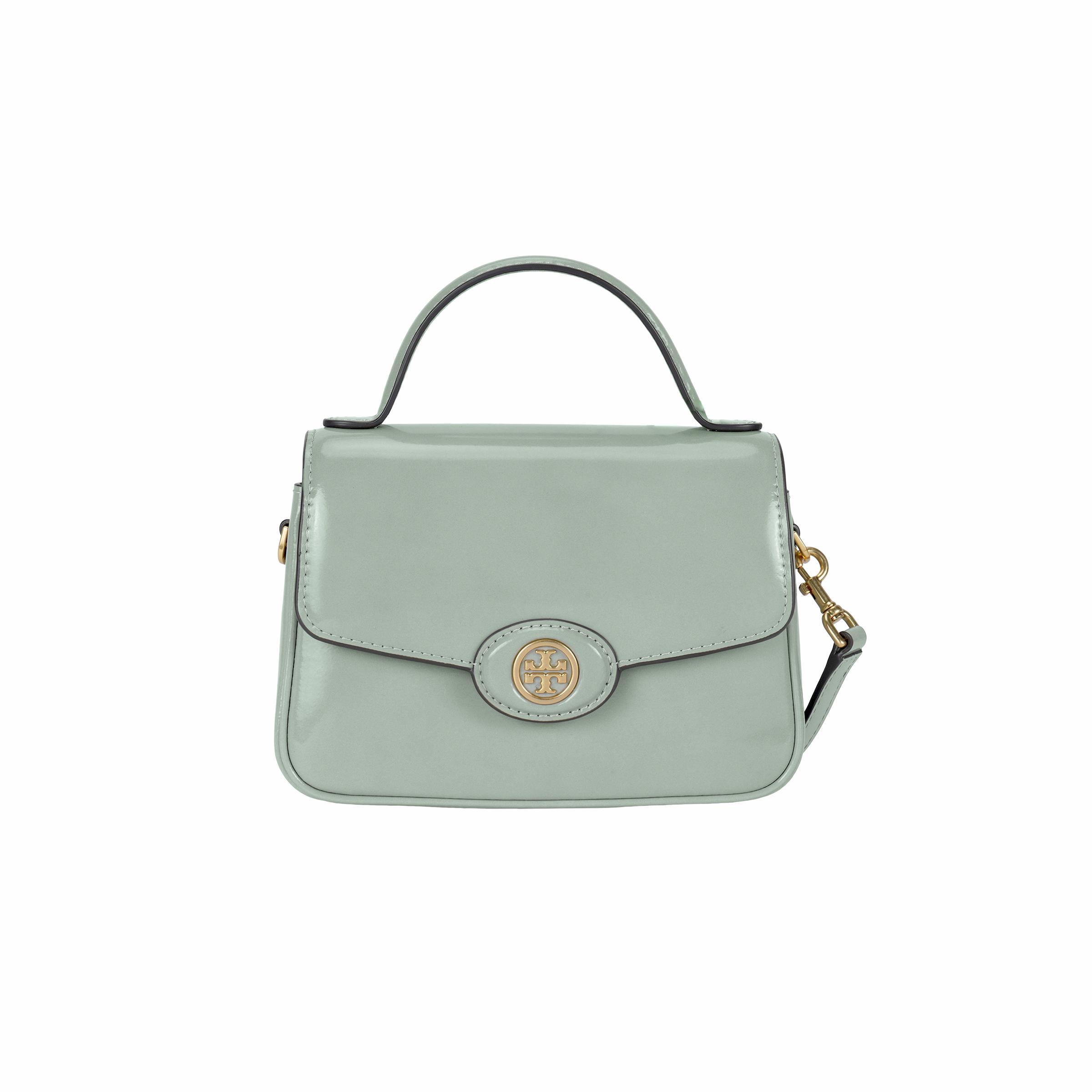 

Tory Burch Robinson Gold Double T Logo Smooth Flap Removable Shoulder Strap Patent Leather Shoulder Crossbody Handbag Small Women Handbags 147467-020 Basic Set (Bag+Dust Bag)