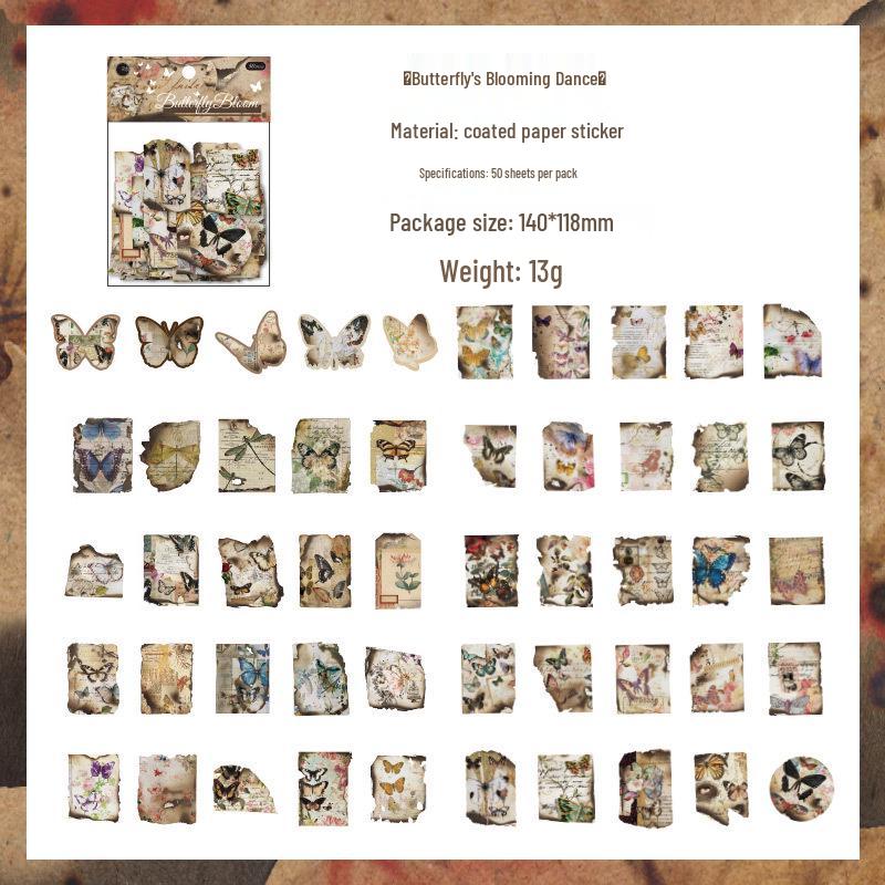 

Mu Ran Retro Sticker Pack: Warm Fire Series - 50 Copper Plate Journal Stickers, 4 Styles Available.
