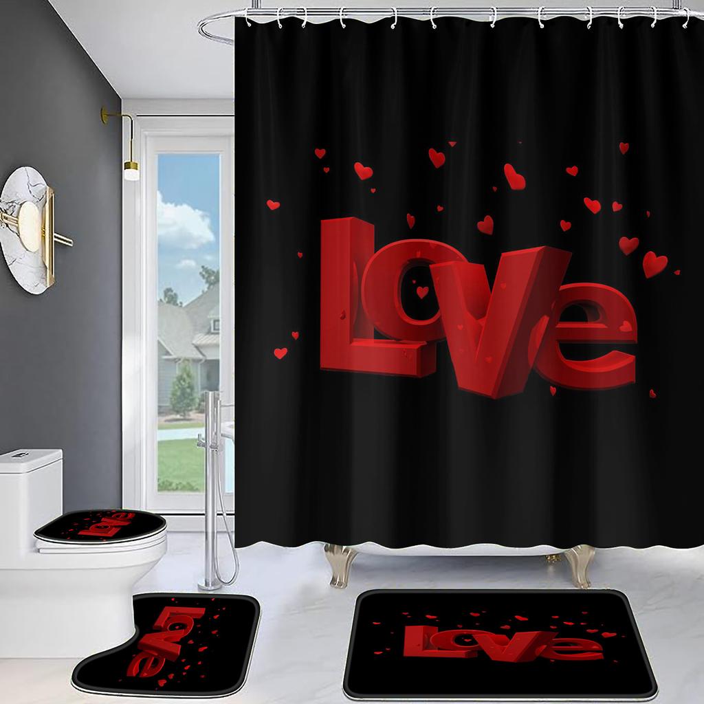 4 st Romantiska rosor Serien Duschdraperisatser för badrum Halkfria badrumsmattor Lock Toalettöverdrag Badmatta förtjocka