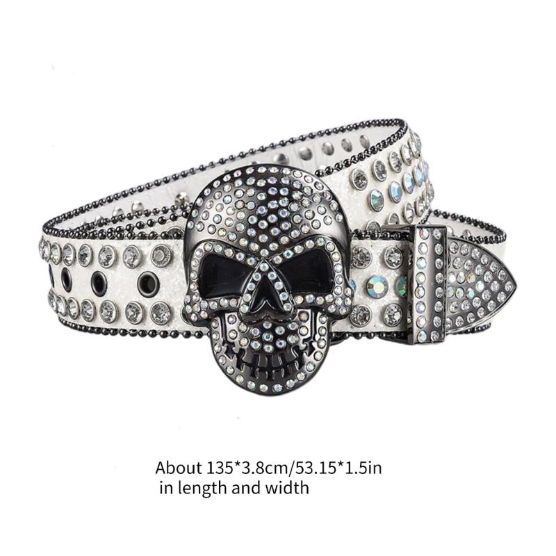Women Rhinestones Belt for Jeans Skull Rivets Studded Waist Belt Blingbling Belt for Pants Cowboy Belt Waiststrap
