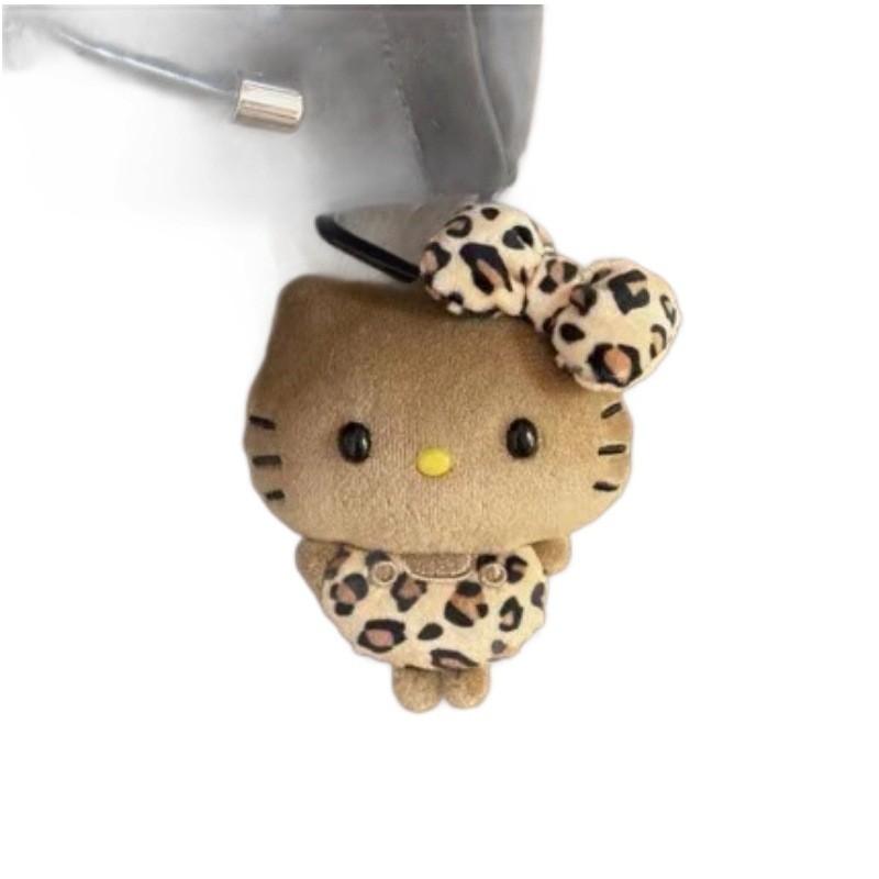 Kt Cat Plush Keychain With Leopard Print And Bow For Bag Decor
