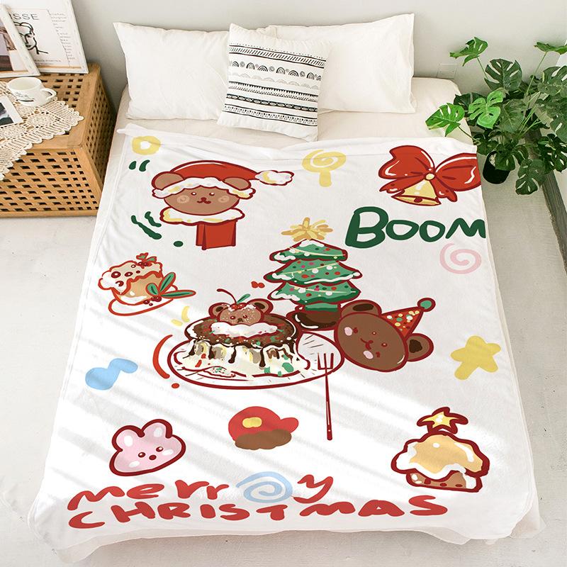Christmas Flannel Blanket Printed Office Nap Throw Winter Warm Blanket for Desk Home Use