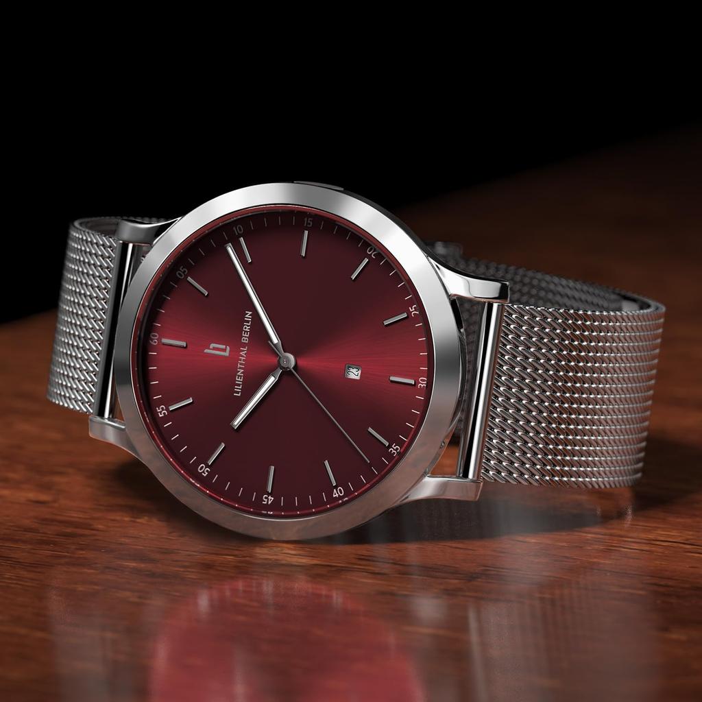 Lilianthal Berlin Srebrny Zegarek z Datownikiem Wyprodukowany w Męski Wyświetlacz, Niemcy, H01-108-B023AS