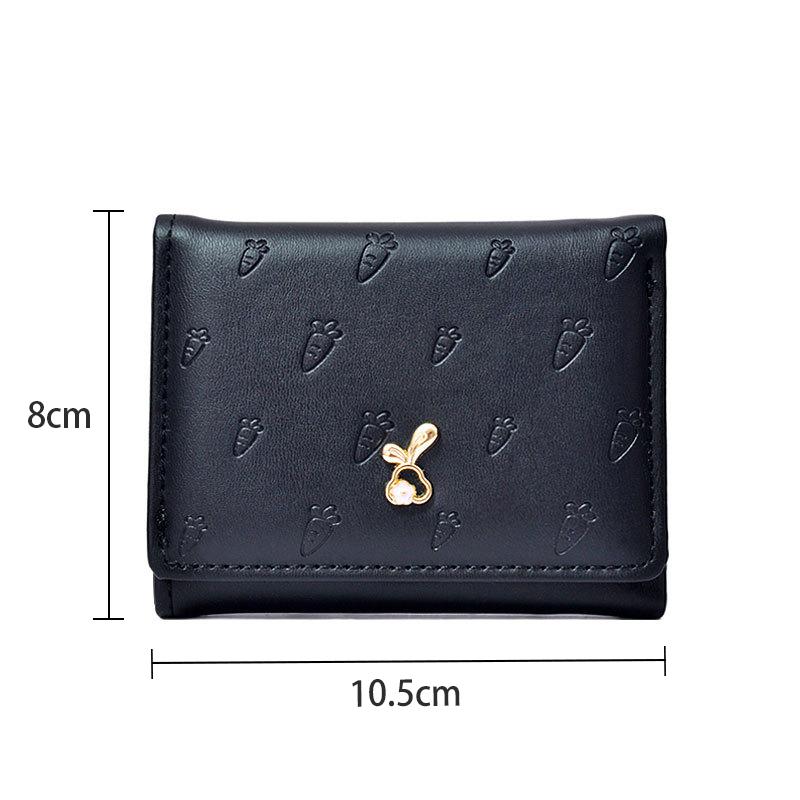 Portable Cartoon Rabbit Purses Carrot Printed Snap Button Lady Short Pu Wallet Waterproof Candy Color Triple Fold Card Bag