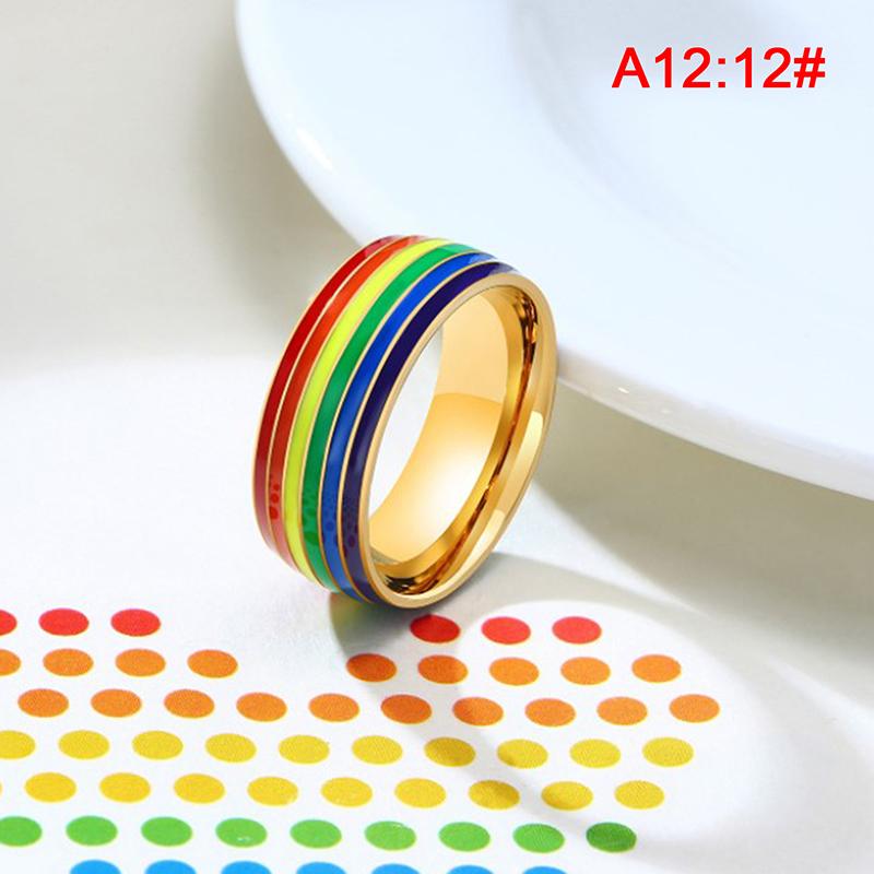 Rustfritt stål Emalje Rainbow Lgbt Ring Lesbisk Gay Ring