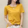 Moda Verão Feminina Camiseta Gola V Solta Cor Sólida Top Camiseta Casual