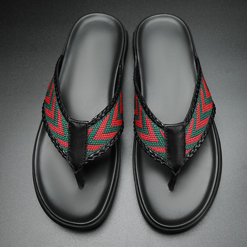 Plain version dynamic cool slippers men's summer toe flip-flops men's cowhide sandals men's shoes first layer beach shoes comfortable