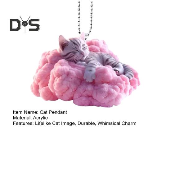 Cat Pendant Rearview Mirror Ornament 2D Cat Whimsical Charm Auto Interior Car Pendant for Indoor Outdoor Decor Gift for Loved Ones