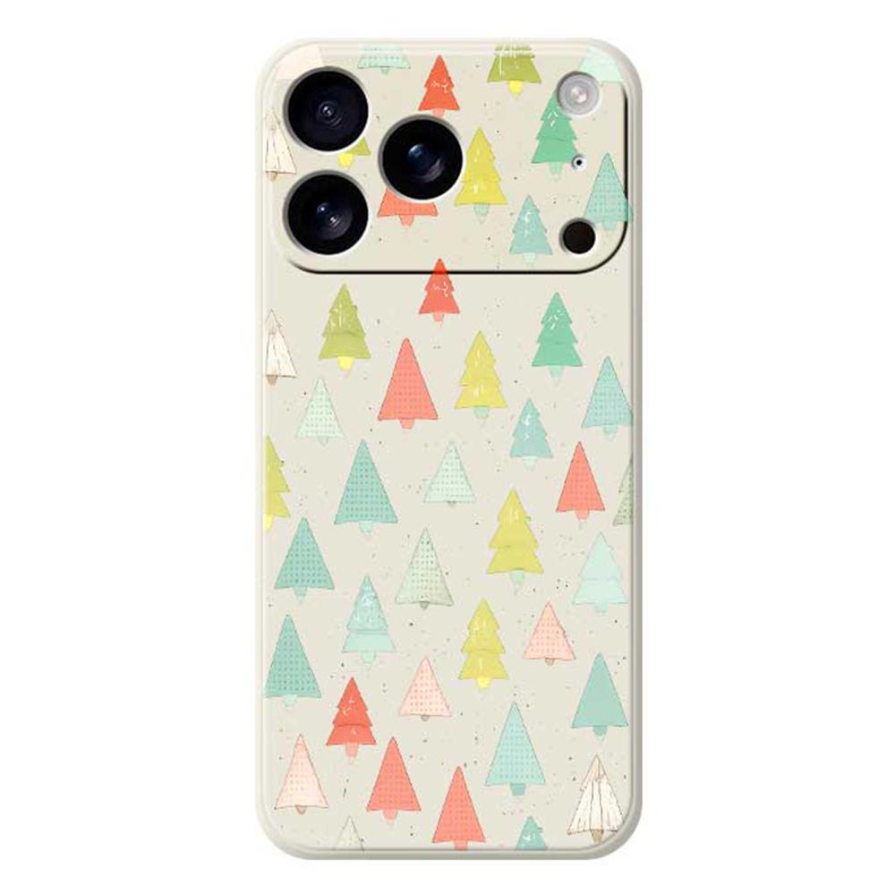 

For iPhone 17 Pro Case Colorful Trees Pattern Printing Straight Edge TPU Phone Back Cover Beige