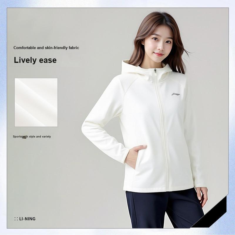 Li Ning Running Jacket Hooded Sports Windbreaker Women Outerwear Standard-White AFDV520-5