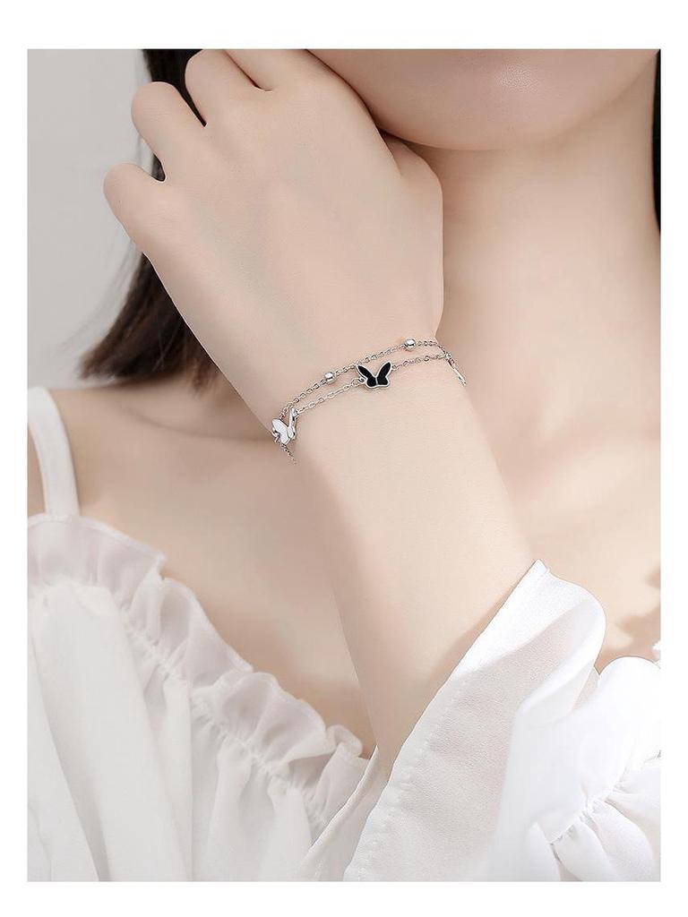 Butterfly 925 Silver Bracelet for Women - 18k Rose Gold, Niche Design, Ideal Student Gift for Christmas or Valentine's Day.