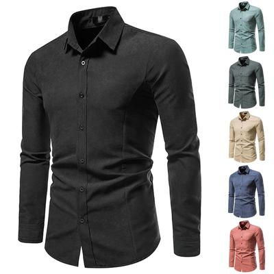 Pánská móda ležérní košile s dlouhým rukávem slim fit jednobarevná košile s dlouhým rukávem