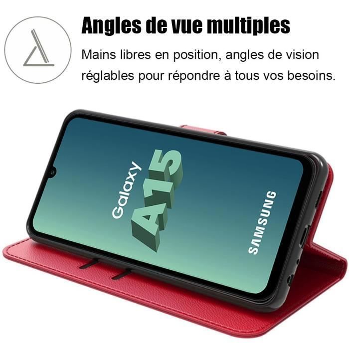 Coque de protection - BOOLING - pour Samsung Galaxy A15 4G-5G - Rouge - Antichoc - Cuir PU