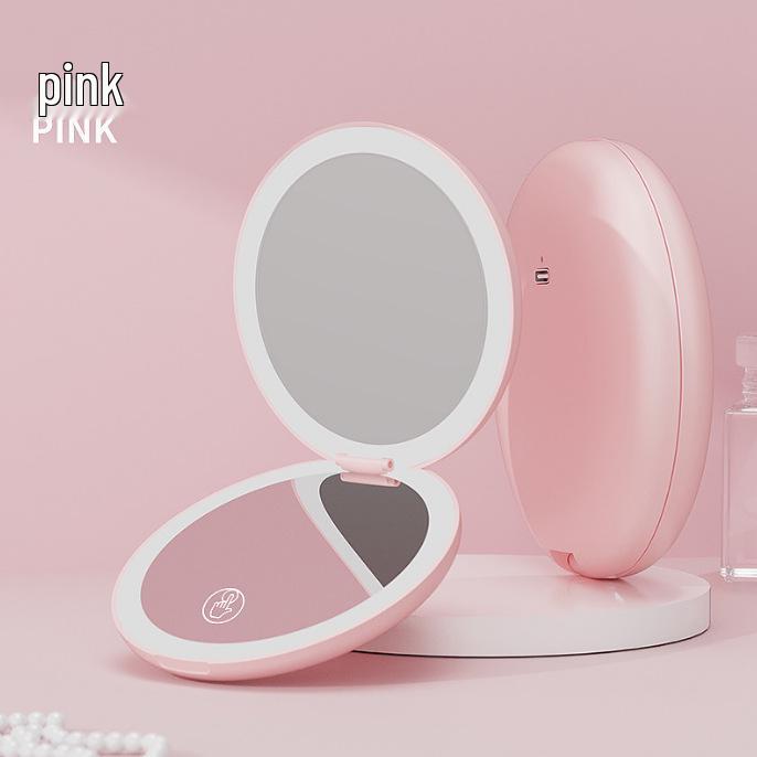 Compact Rechargeable Cosmetic Bag with LED and Foldable Handheld Makeup Mirror for Female Students