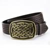 Western Cowboy Men's Leather Belt with Large Buckle and Turquoise National Flag Pattern - Retro European American Style Waistband