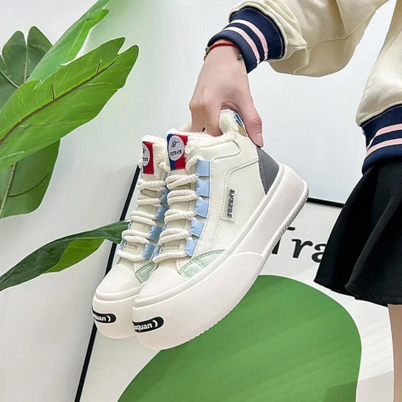 Fashion Padded Sneakers Shoes for Women Lace-up With Laces Womens Sports Snow Boots Sale On Promotion Offer Winter Footwear Slip Gyaru