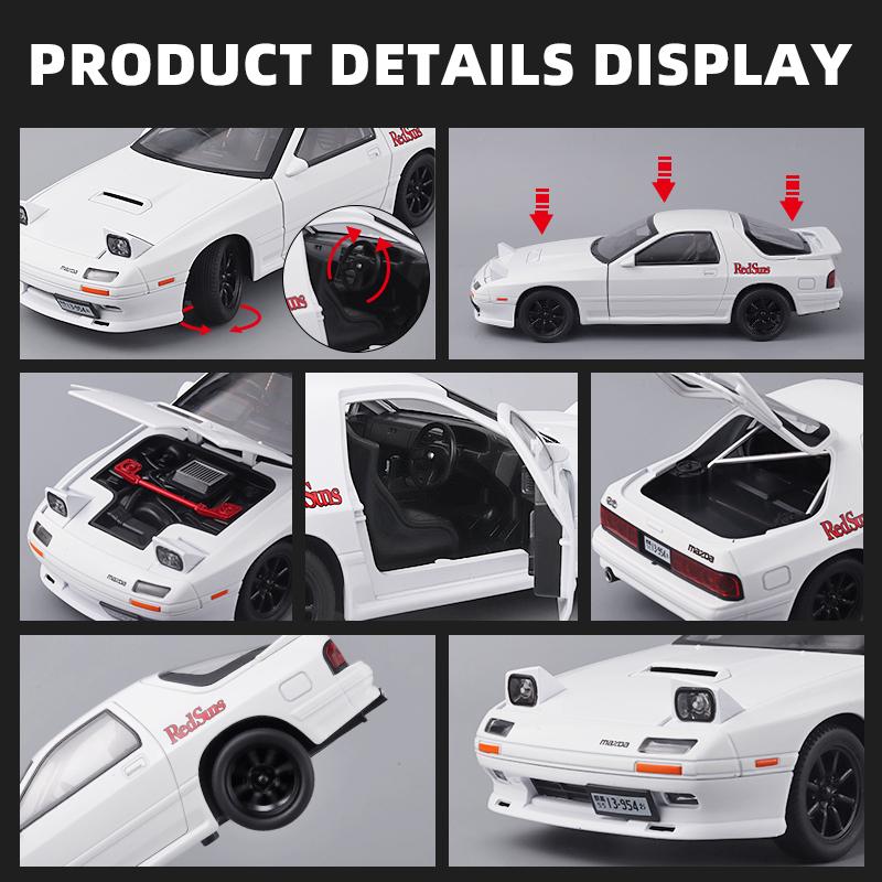 1/24 Mazda RX7 Initial D Diecast Alloy Model Car Metal Sound and Light Model Cars Boys Gifts for Children Hobby Collection