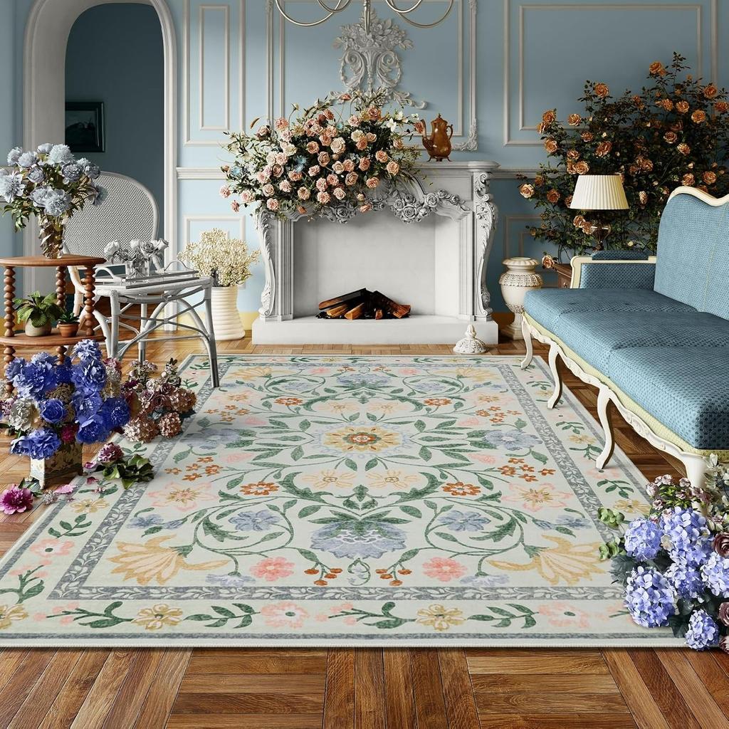Living Room Carpet Girls Bedroom Bedside Floor Mat Machine Washable Easy Folding Rug Large Area Floral Style Decorative Carpets