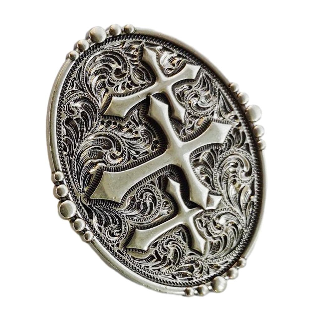 Vintage Carved Cross Pattern Belt Buckle Replacing Components Easy to Use Heavy Rock Style Belt Buckle for Adult