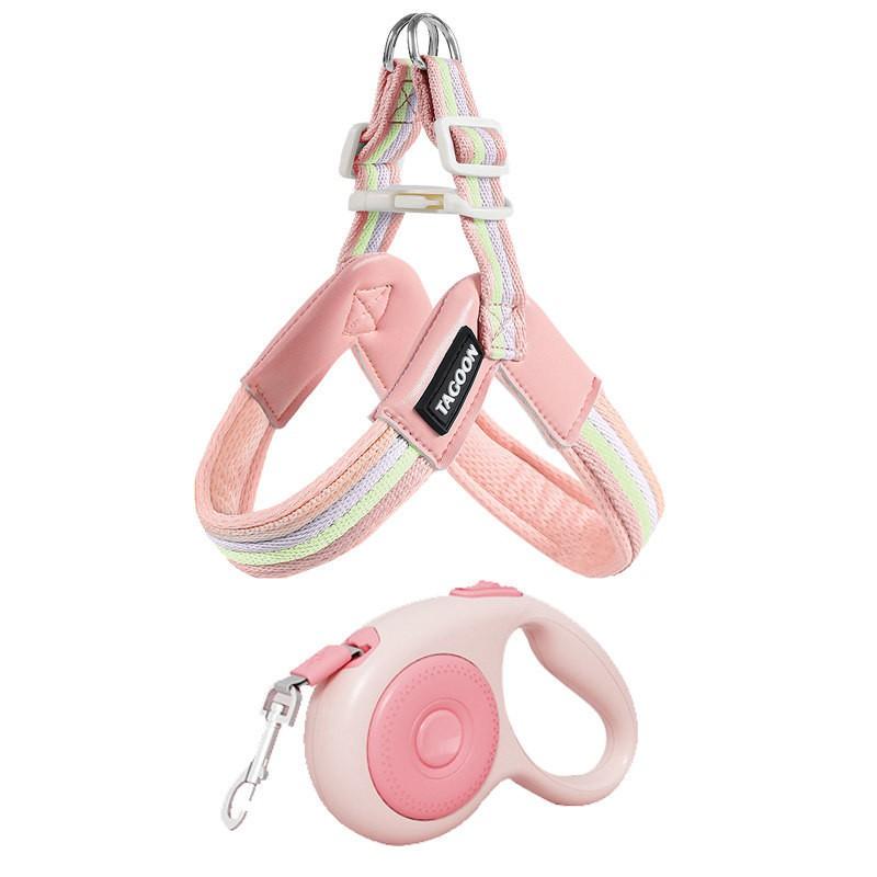 Adjustable Dog Harness With Leash Small To Medium Breeds - Breathable Vest Style Reflective Trim Stainless Steel Buckle