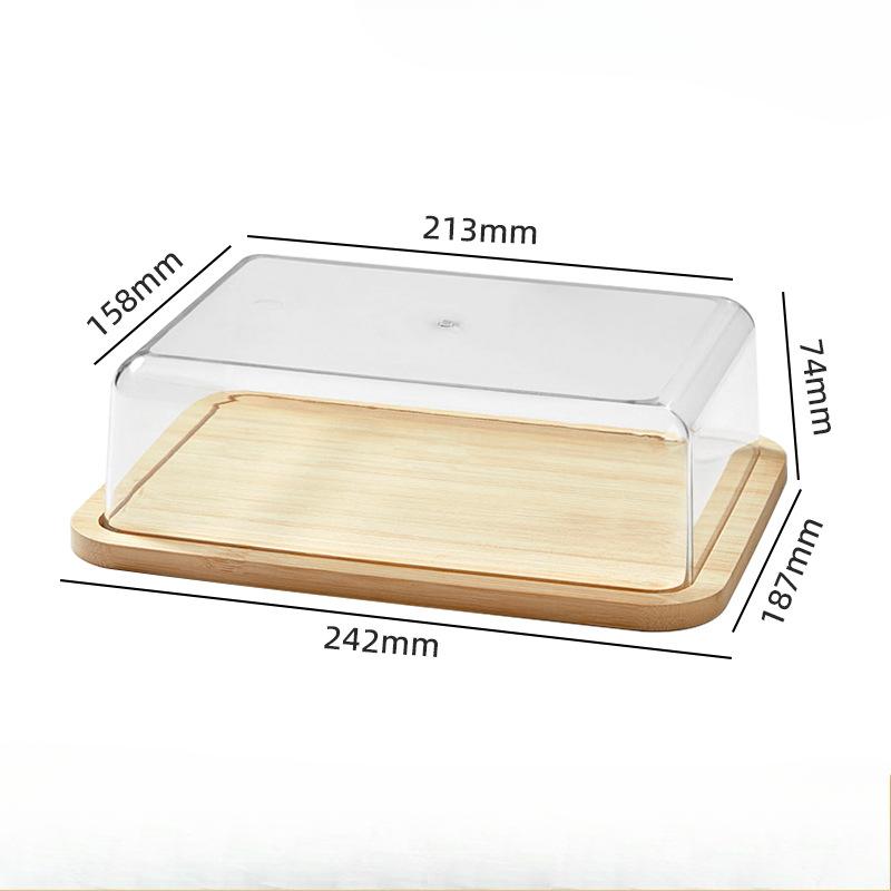 Cutie pentru unt cu capac transparent Cutie rectangulară din bambus pentru depozitarea și conservarea untuluiCutie din bambus pentru deserturi, prăjituri și brânzeturi