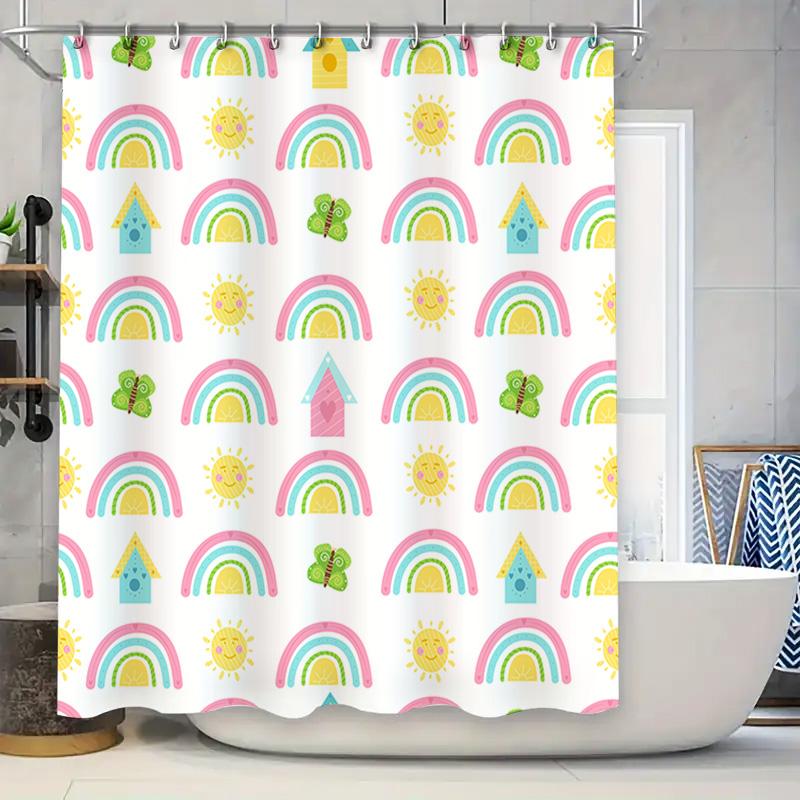 

Rainbow Shower Curtain With Sunflower Home Decor Waterproof Bath Mat Cover Bathroom Accessories For Kids Room Decoration In Show W60H190(CM)-1 Pcs