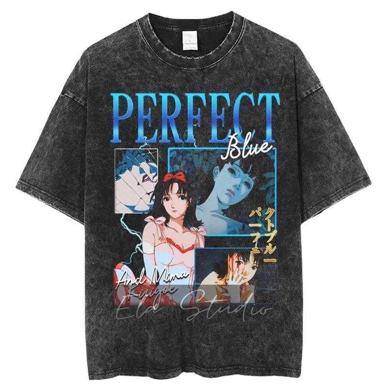 Japanese Anime Perfect Blue T Shirt Men Women Clothing Vintage Washed Oversize T-shirt Casual Cotton Short Sleeve Tees Top