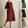 Solid Color Casual Round Neck Mid Sleeve Pocket New Dress Summer