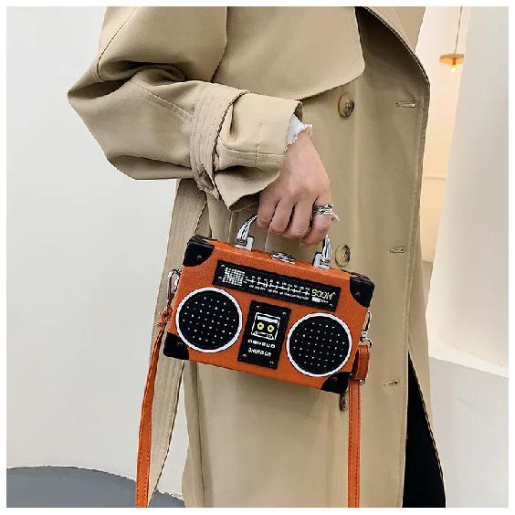 Fun Creative Radio Shape Women Handbag Fun Retro Individual Crossbody Bag Vintage Shoulder Bag Unique Small Box Messenger Bag