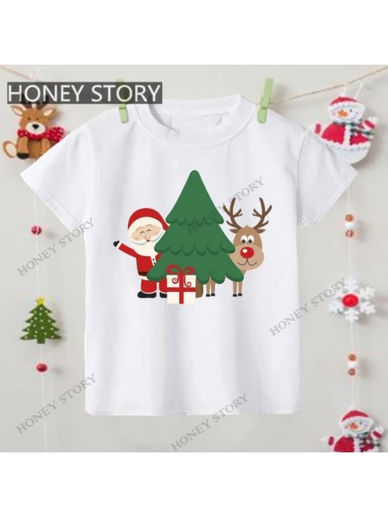 Merry Christmas T Shirt Christmas Christmas Snowman Pattern Children's Boys and Girls Short-sleeved T-shirt