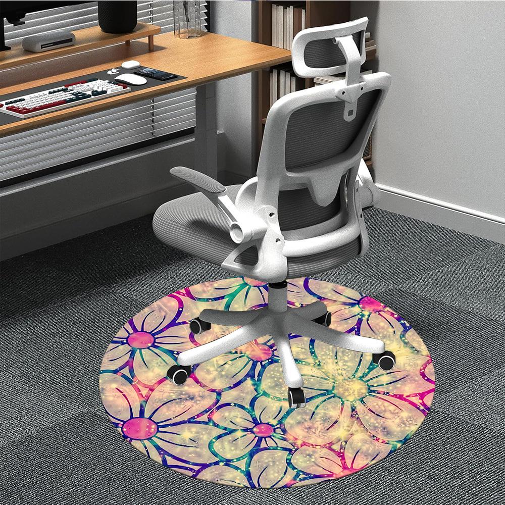 1pz Tappeto Rotondo per Sedia con Motivo Floreale per Ufficio, Tappetino Rotondo in Poliestere, Decorazione Interna per Ufficio, Tessuto Facile da Pulire, Tappeto da Area Antiscivolo Lavabile