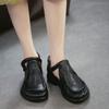 Johnature Sandales de Ville en Cuir Véritable Rétro Polyvalentes Peau de Vache Bout Rond Petit Talon Chaussures pour Femmes