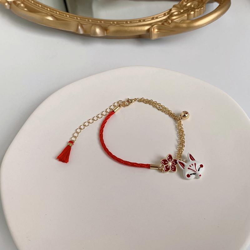 Fashion Flower Cartoon Animal Bracelet With Bell Women Cute Fox Vintage Jewelry Lucky Rope Bracelet For Family Lovers Gift