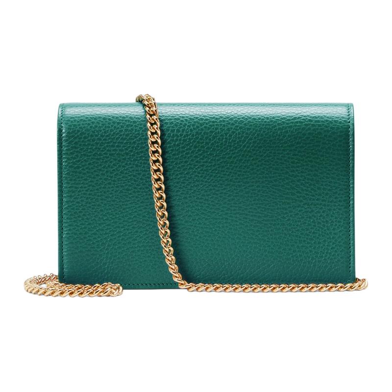 Gucci GG Emblem Double G Metal Decoration Cow Leather Crossbody Shoulder Bag Mini Women's Green