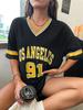 Los Angeles 91 Letter Women's Large Printed T-shirt V-neck Loose Wear Sports Jersey Spring/Summer Tshirt Top