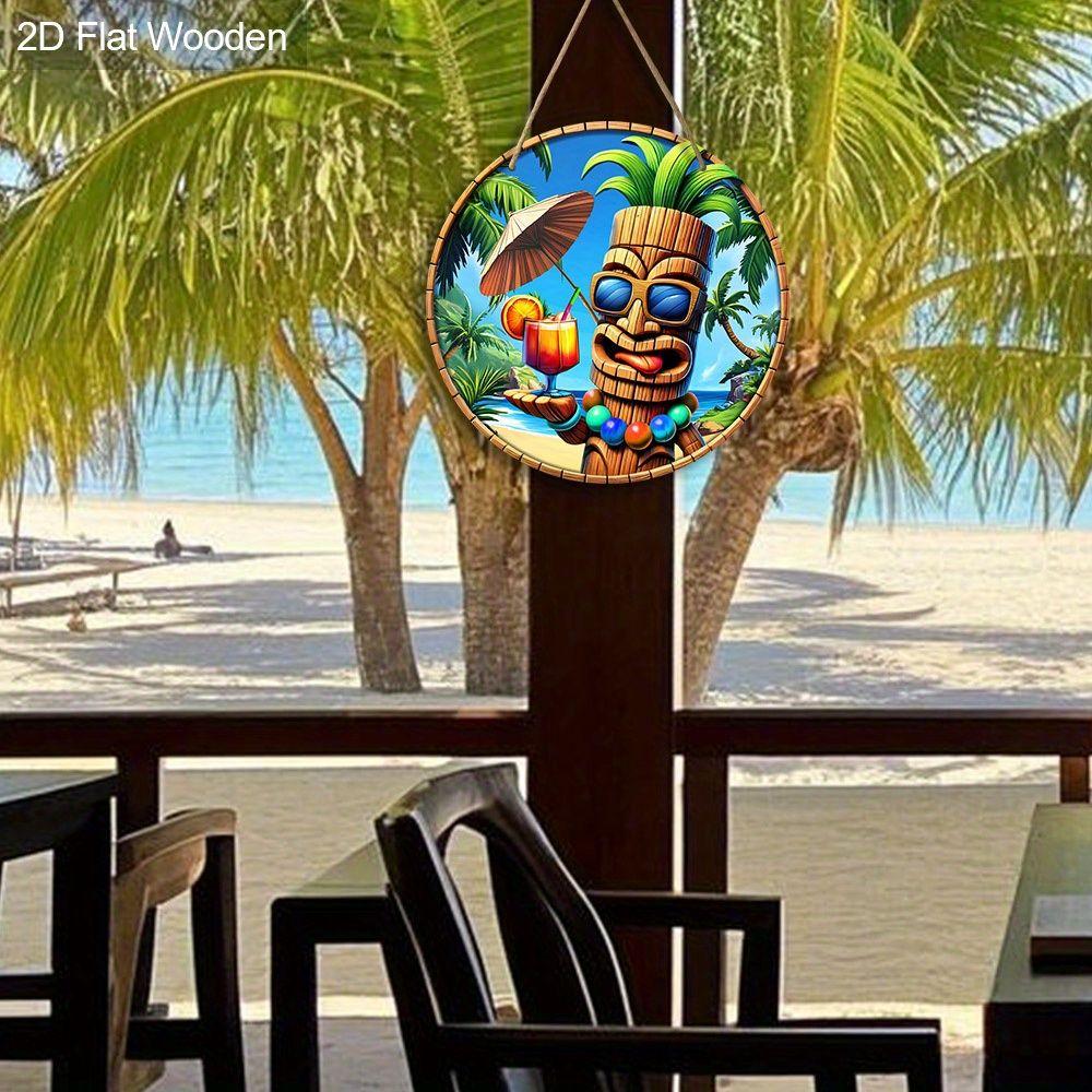 2D Flat Hanging Decorative Signs,interior Wall or Door Decoration,garden Dec.,the Pattern Is Wooden Statue Beach Style,a Housewarming Gift for Friends
