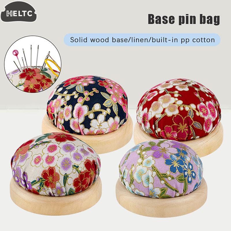 1pc Pincushion Vintage Embroidery Pin Cushions Half Round Pin Pad With Wooden Base Needle Holder For DIY Craft Sewing Accessorie