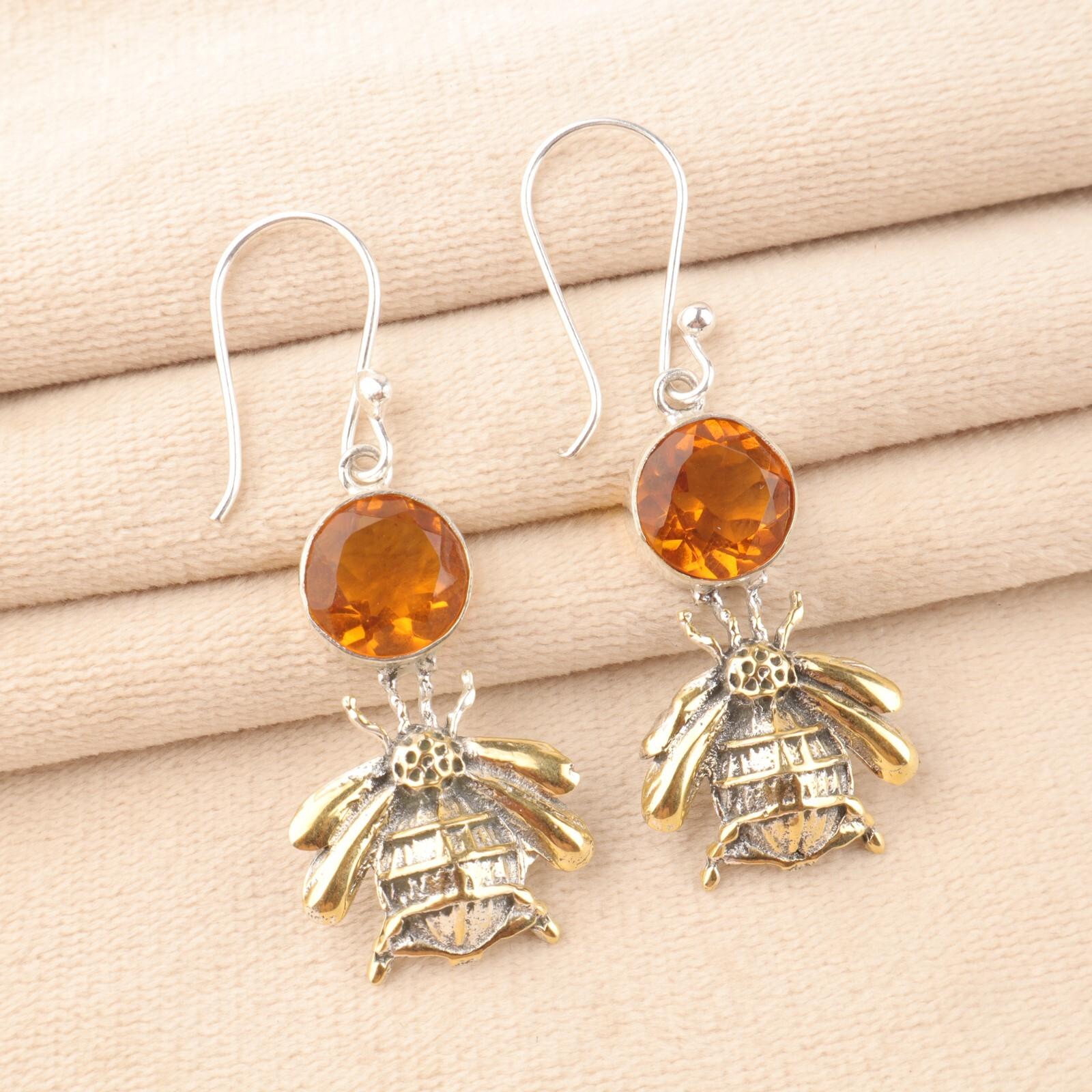 

Цитрин Драгоценный камень 925 Стерлинговое серебро Ювелирные изделия Ручной работы Подвесные серьги-капли 2 EE-154-4