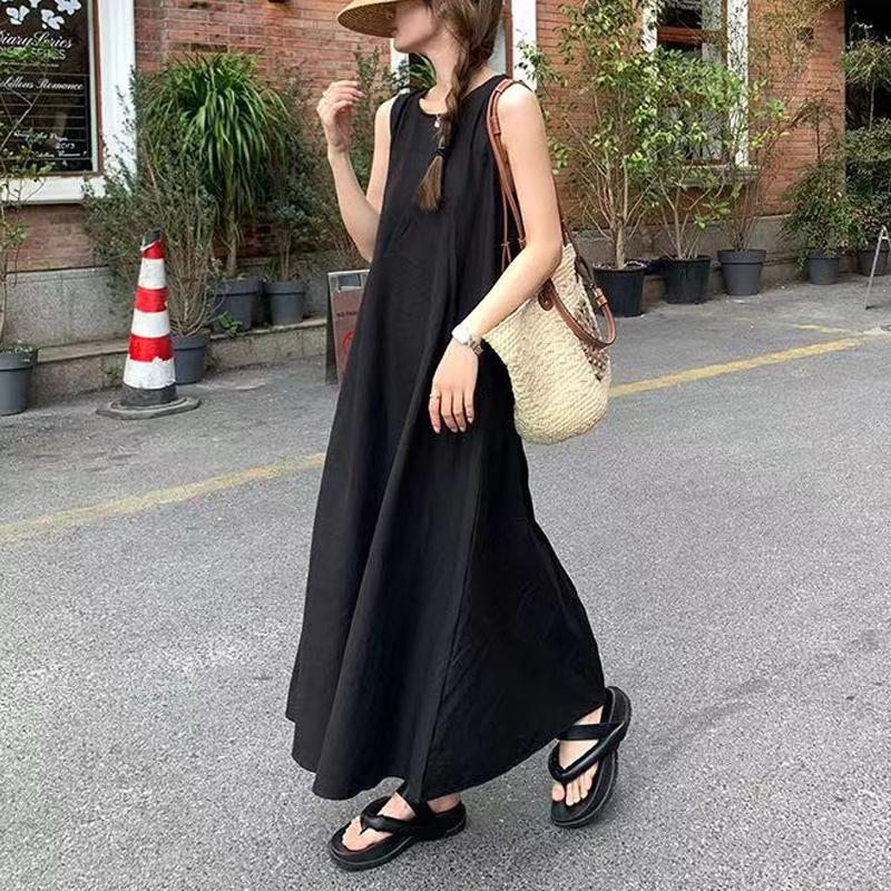 Móda Léto Bez rukávů Dámské Elegantní Dlouhé Šaty Vycházkové Design s holými zády Kulatý výstřih A-linie Společenské šaty Dámské Ležérní Jednoduché Jednobarevné Oblečení