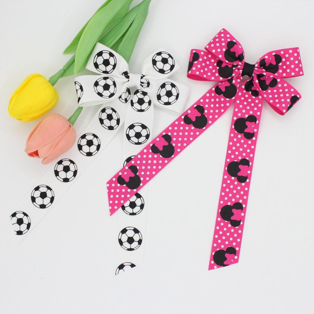 Printed Ribbed Band Long Ribbon Bow Hair Clip - Hot Selling Hair Accessory