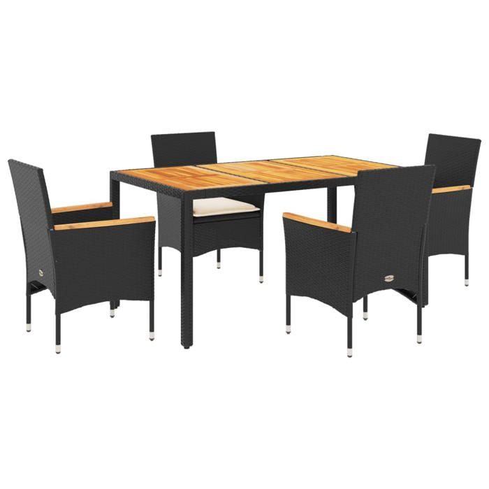 VidaXL Ensemble à manger de jardin et coussins 5 pcs noir rotin acacia, ensemble de salle à manger d'extérieur, meuble de 3278629